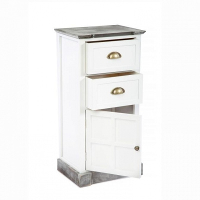 Комод с двумя ящиками и дверцей цвет каркаса Белый / Серый состаренный. Фото