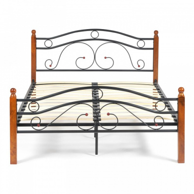 Кровать AT-803 Wood slat base дерево гевея/металл, 120*200 см (middle bed), красный дуб/черный. Фото №2
